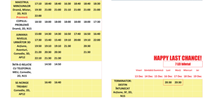 Programul filmelor la Happy Cinema în perioada 13-19 decembrie